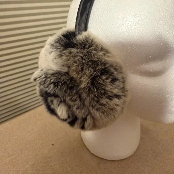 Real 100% Rabbit fur black & gray Earmuffs - Picture 3 of 5